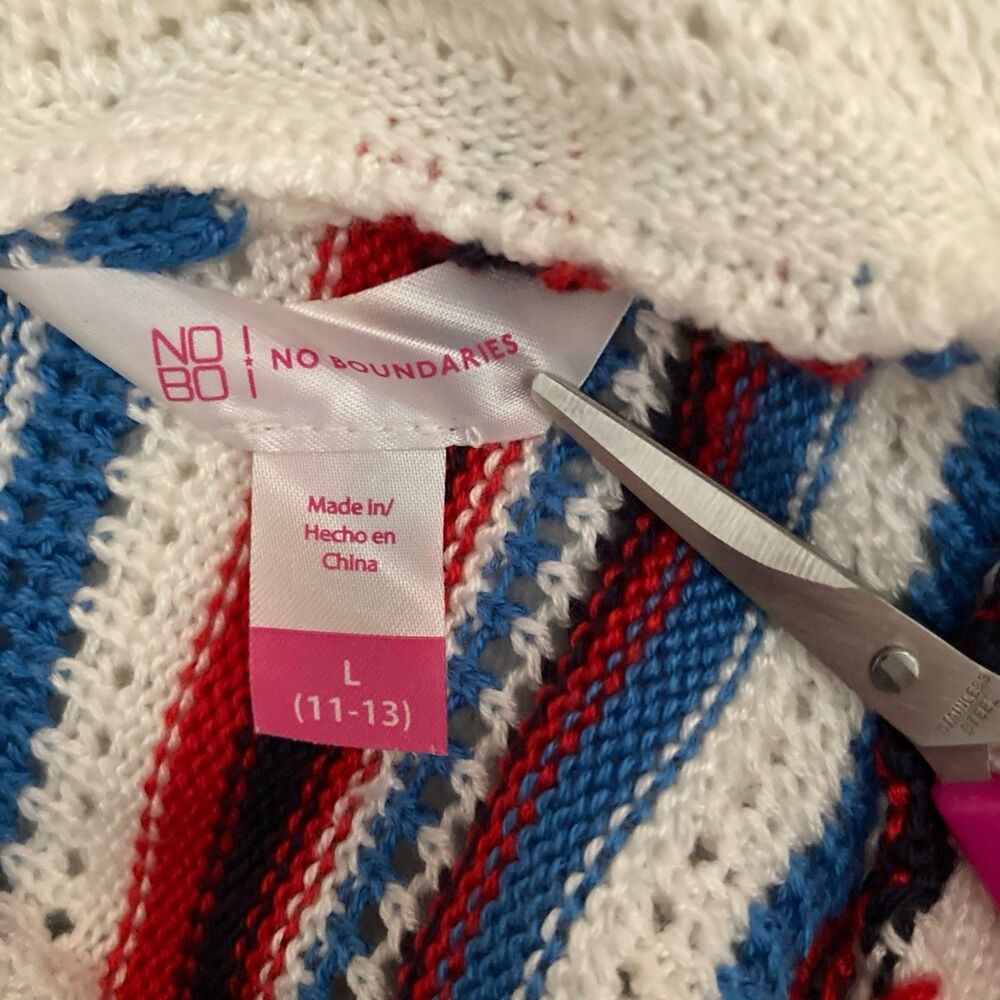 No Boundaries Striped Crochet Halter Crop Top Red White Blue Size Large NWT - Picture 15 of 15